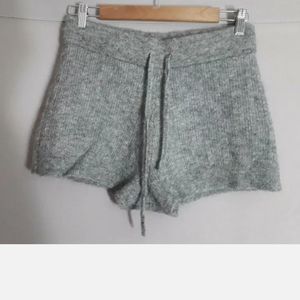 Sezane womens medium high waist kid mohair wool knit shorts gray